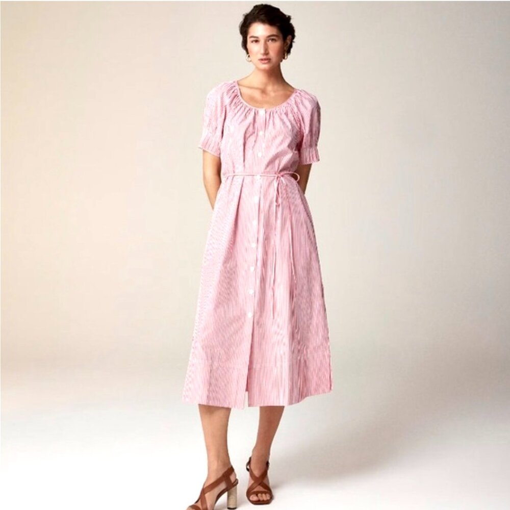NWOT J Crew Button-up midi dress in striped cotton poplin